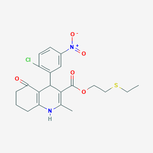 molecular formula C21H23ClN2O5S B4983128 2-(ethylthio)ethyl 4-(2-chloro-5-nitrophenyl)-2-methyl-5-oxo-1,4,5,6,7,8-hexahydro-3-quinolinecarboxylate 