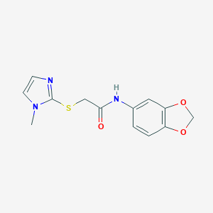 molecular formula C13H13N3O3S B498327 N-(1,3-benzodioxol-5-yl)-2-[(1-methyl-1H-imidazol-2-yl)sulfanyl]acetamide CAS No. 271775-73-6