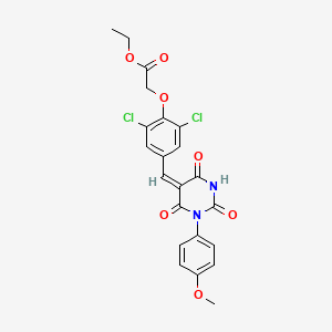 molecular formula C22H18Cl2N2O7 B4983289 ethyl (2,6-dichloro-4-{[1-(4-methoxyphenyl)-2,4,6-trioxotetrahydro-5(2H)-pyrimidinylidene]methyl}phenoxy)acetate 