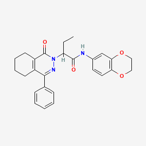 molecular formula C26H27N3O4 B4983297 N-(2,3-dihydro-1,4-benzodioxin-6-yl)-2-(1-oxo-4-phenyl-5,6,7,8-tetrahydro-2(1H)-phthalazinyl)butanamide 