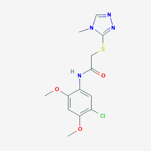 molecular formula C13H15ClN4O3S B498332 N-(5-chloro-2,4-dimethoxyphenyl)-2-[(4-methyl-4H-1,2,4-triazol-3-yl)sulfanyl]acetamide 