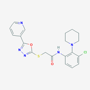 molecular formula C20H20ClN5O2S B498336 N-[3-chloro-2-(1-piperidinyl)phenyl]-2-{[5-(3-pyridinyl)-1,3,4-oxadiazol-2-yl]sulfanyl}acetamide 