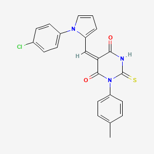 molecular formula C22H16ClN3O2S B4983383 5-{[1-(4-chlorophenyl)-1H-pyrrol-2-yl]methylene}-1-(4-methylphenyl)-2-thioxodihydro-4,6(1H,5H)-pyrimidinedione 