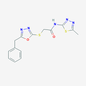 molecular formula C14H13N5O2S2 B498339 2-[(5-苄基-1,3,4-噁二唑-2-基)硫基]-N-(5-甲基-1,3,4-噻二唑-2-基)乙酰胺 CAS No. 892019-24-8