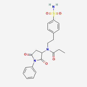 molecular formula C21H23N3O5S B4983394 N-{2-[4-(aminosulfonyl)phenyl]ethyl}-N-(2,5-dioxo-1-phenyl-3-pyrrolidinyl)propanamide 