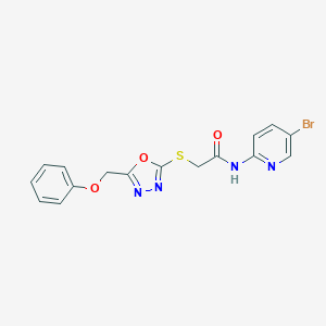 molecular formula C16H13BrN4O3S B498341 N-(5-bromo-2-pyridinyl)-2-{[5-(phenoxymethyl)-1,3,4-oxadiazol-2-yl]sulfanyl}acetamide 