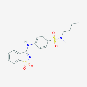 molecular formula C18H21N3O4S2 B498345 N-butyl-4-[(1,1-dioxido-1,2-benzisothiazol-3-yl)amino]-N-methylbenzenesulfonamide 