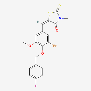 molecular formula C19H15BrFNO3S2 B4983496 5-{3-bromo-4-[(4-fluorobenzyl)oxy]-5-methoxybenzylidene}-3-methyl-2-thioxo-1,3-thiazolidin-4-one 