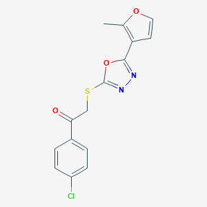 molecular formula C15H11ClN2O3S B498351 1-(4-Chlorophenyl)-2-{[5-(2-methyl-3-furyl)-1,3,4-oxadiazol-2-yl]sulfanyl}ethanone CAS No. 902814-28-2