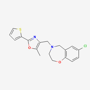 molecular formula C18H17ClN2O2S B4983524 7-chloro-4-{[5-methyl-2-(2-thienyl)-1,3-oxazol-4-yl]methyl}-2,3,4,5-tetrahydro-1,4-benzoxazepine 