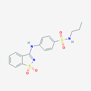 molecular formula C16H17N3O4S2 B498355 4-[(1,1-dioxido-1,2-benzisothiazol-3-yl)amino]-N-propylbenzenesulfonamide 