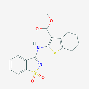 molecular formula C17H16N2O4S2 B498357 Methyl 2-[(1,1-dioxido-1,2-benzothiazol-3-yl)amino]-4,5,6,7-tetrahydro-1-benzothiophene-3-carboxylate CAS No. 568550-83-4