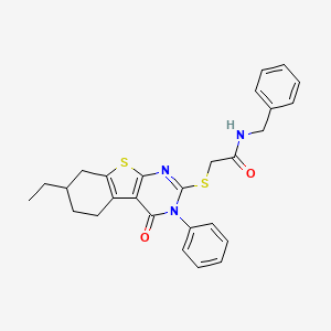molecular formula C27H27N3O2S2 B4983577 N-benzyl-2-[(7-ethyl-4-oxo-3-phenyl-3,4,5,6,7,8-hexahydro[1]benzothieno[2,3-d]pyrimidin-2-yl)thio]acetamide 