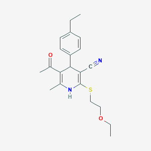 molecular formula C21H26N2O2S B4983637 5-acetyl-2-[(2-ethoxyethyl)thio]-4-(4-ethylphenyl)-6-methyl-1,4-dihydro-3-pyridinecarbonitrile 
