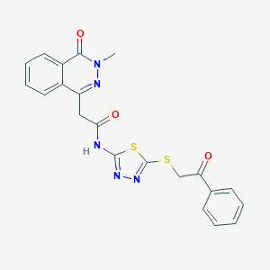 molecular formula C21H17N5O3S2 B498365 2-(3-methyl-4-oxo-3,4-dihydrophthalazin-1-yl)-N-{5-[(2-oxo-2-phenylethyl)sulfanyl]-1,3,4-thiadiazol-2-yl}acetamide 
