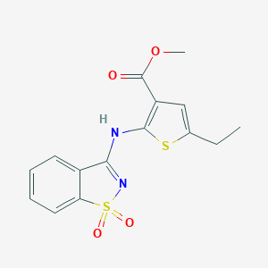 molecular formula C15H14N2O4S2 B498371 Methyl 2-[(1,1-dioxido-1,2-benzisothiazol-3-yl)amino]-5-ethyl-3-thiophenecarboxylate 