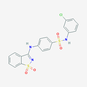 molecular formula C19H14ClN3O4S2 B498376 N-(3-chlorophenyl)-4-[(1,1-dioxido-1,2-benzisothiazol-3-yl)amino]benzenesulfonamide 