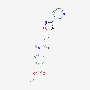 molecular formula C19H18N4O4 B498377 Ethyl 4-({3-[3-(3-pyridinyl)-1,2,4-oxadiazol-5-yl]propanoyl}amino)benzoate 