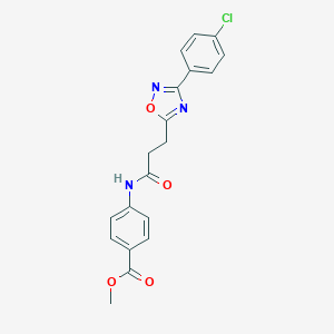 molecular formula C19H16ClN3O4 B498378 Methyl 4-({3-[3-(4-chlorophenyl)-1,2,4-oxadiazol-5-yl]propanoyl}amino)benzoate 