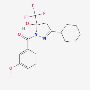 molecular formula C18H21F3N2O3 B4983791 3-cyclohexyl-1-(3-methoxybenzoyl)-5-(trifluoromethyl)-4,5-dihydro-1H-pyrazol-5-ol 