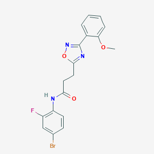 molecular formula C18H15BrFN3O3 B498394 N-(4-bromo-2-fluorophenyl)-3-[3-(2-methoxyphenyl)-1,2,4-oxadiazol-5-yl]propanamide 