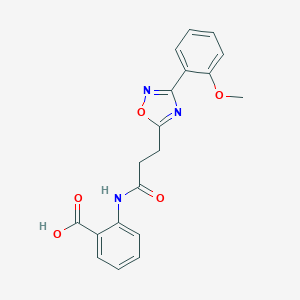 molecular formula C19H17N3O5 B498402 2-({3-[3-(2-Methoxyphenyl)-1,2,4-oxadiazol-5-yl]propanoyl}amino)benzoic acid 