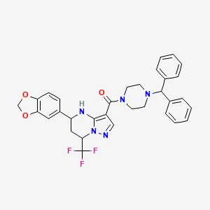 molecular formula C32H30F3N5O3 B4984051 5-(1,3-benzodioxol-5-yl)-3-{[4-(diphenylmethyl)-1-piperazinyl]carbonyl}-7-(trifluoromethyl)-4,5,6,7-tetrahydropyrazolo[1,5-a]pyrimidine 