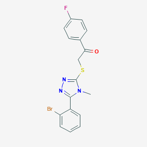 molecular formula C17H13BrFN3OS B498411 2-{[5-(2-bromophenyl)-4-methyl-4H-1,2,4-triazol-3-yl]sulfanyl}-1-(4-fluorophenyl)ethanone 