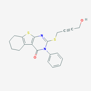 molecular formula C20H18N2O2S2 B498414 2-[(4-hydroxybut-2-yn-1-yl)sulfanyl]-3-phenyl-5,6,7,8-tetrahydro[1]benzothieno[2,3-d]pyrimidin-4(3H)-one CAS No. 893636-66-3
