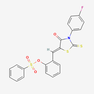 molecular formula C22H14FNO4S3 B4984153 2-{[3-(4-fluorophenyl)-4-oxo-2-thioxo-1,3-thiazolidin-5-ylidene]methyl}phenyl benzenesulfonate 