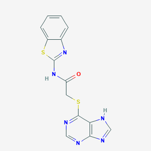 molecular formula C14H10N6OS2 B498425 N-(1,3-benzothiazol-2-yl)-2-(9H-purin-6-ylsulfanyl)acetamide 