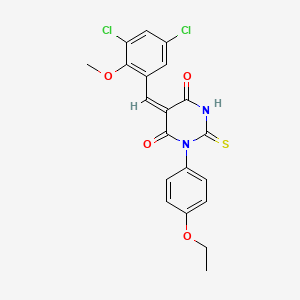 molecular formula C20H16Cl2N2O4S B4984251 5-(3,5-dichloro-2-methoxybenzylidene)-1-(4-ethoxyphenyl)-2-thioxodihydro-4,6(1H,5H)-pyrimidinedione 