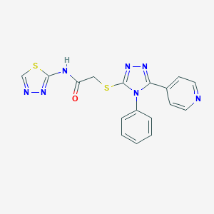 molecular formula C17H13N7OS2 B498426 2-{[4-phenyl-5-(4-pyridinyl)-4H-1,2,4-triazol-3-yl]sulfanyl}-N-(1,3,4-thiadiazol-2-yl)acetamide 