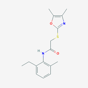 molecular formula C16H20N2O2S B498431 2-[(4,5-dimethyl-1,3-oxazol-2-yl)sulfanyl]-N-(2-ethyl-6-methylphenyl)acetamide CAS No. 892699-96-6