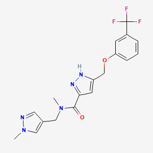 molecular formula C18H18F3N5O2 B4984331 N-methyl-N-[(1-methyl-1H-pyrazol-4-yl)methyl]-5-{[3-(trifluoromethyl)phenoxy]methyl}-1H-pyrazole-3-carboxamide 