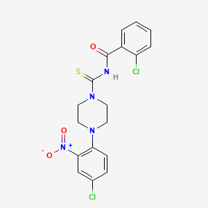 molecular formula C18H16Cl2N4O3S B4984348 2-chloro-N-{[4-(4-chloro-2-nitrophenyl)-1-piperazinyl]carbonothioyl}benzamide 