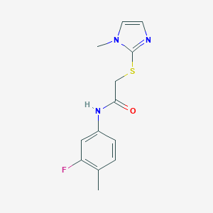 molecular formula C13H14FN3OS B498436 N-(3-fluoro-4-methylphenyl)-2-[(1-methyl-1H-imidazol-2-yl)sulfanyl]acetamide CAS No. 796116-57-9