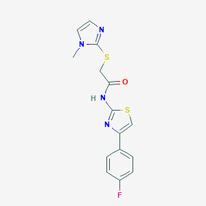 molecular formula C15H13FN4OS2 B498447 N-[4-(4-fluorophenyl)-1,3-thiazol-2-yl]-2-[(1-methyl-1H-imidazol-2-yl)sulfanyl]acetamide 