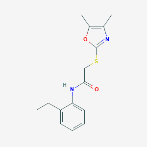 molecular formula C15H18N2O2S B498449 2-[(4,5-dimethyl-1,3-oxazol-2-yl)sulfanyl]-N-(2-ethylphenyl)acetamide 