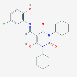 molecular formula C23H28ClN3O4 B4984492 5-{[(5-chloro-2-hydroxyphenyl)amino]methylene}-1,3-dicyclohexyl-2,4,6(1H,3H,5H)-pyrimidinetrione 