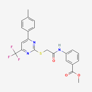 molecular formula C22H18F3N3O3S B4984534 methyl 3-[({[4-(4-methylphenyl)-6-(trifluoromethyl)-2-pyrimidinyl]thio}acetyl)amino]benzoate 