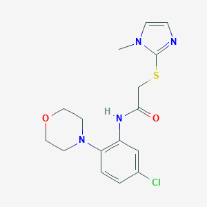 molecular formula C16H19ClN4O2S B498463 N-[5-chloro-2-(4-morpholinyl)phenyl]-2-[(1-methyl-1H-imidazol-2-yl)sulfanyl]acetamide 