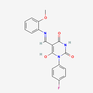 molecular formula C18H14FN3O4 B4984631 1-(4-fluorophenyl)-5-{[(2-methoxyphenyl)amino]methylene}-2,4,6(1H,3H,5H)-pyrimidinetrione 