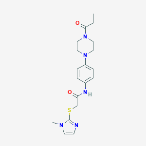 molecular formula C19H25N5O2S B498464 2-[(1-methyl-1H-imidazol-2-yl)sulfanyl]-N-[4-(4-propanoylpiperazin-1-yl)phenyl]acetamide CAS No. 914351-44-3