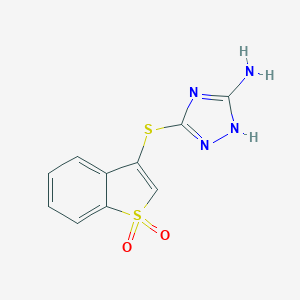 molecular formula C10H8N4O2S2 B498465 5-[(1,1-dioxido-1-benzothien-3-yl)sulfanyl]-4H-1,2,4-triazol-3-amine 