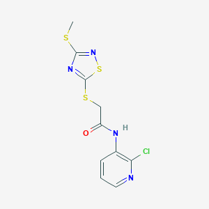 molecular formula C10H9ClN4OS3 B498467 N-(2-chloropyridin-3-yl)-2-[(3-methylsulfanyl-1,2,4-thiadiazol-5-yl)sulfanyl]acetamide CAS No. 511275-98-2