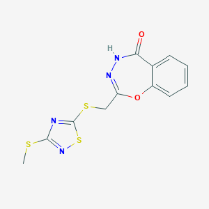 molecular formula C12H10N4O2S3 B498468 2-({[3-(Methylsulfanyl)-1,2,4-thiadiazol-5-yl]sulfanyl}methyl)-1,3,4-benzoxadiazepin-5-ol 