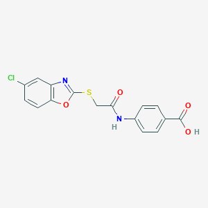 molecular formula C16H11ClN2O4S B498469 4-({[(5-Chloro-1,3-benzoxazol-2-yl)sulfanyl]acetyl}amino)benzoic acid 