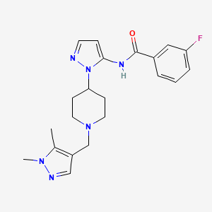 molecular formula C21H25FN6O B4984709 N-(1-{1-[(1,5-dimethyl-1H-pyrazol-4-yl)methyl]-4-piperidinyl}-1H-pyrazol-5-yl)-3-fluorobenzamide 