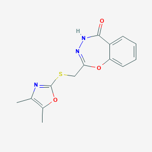 molecular formula C14H13N3O3S B498471 2-{[(4,5-Dimethyl-1,3-oxazol-2-yl)sulfanyl]methyl}-1,3,4-benzoxadiazepin-5-ol 